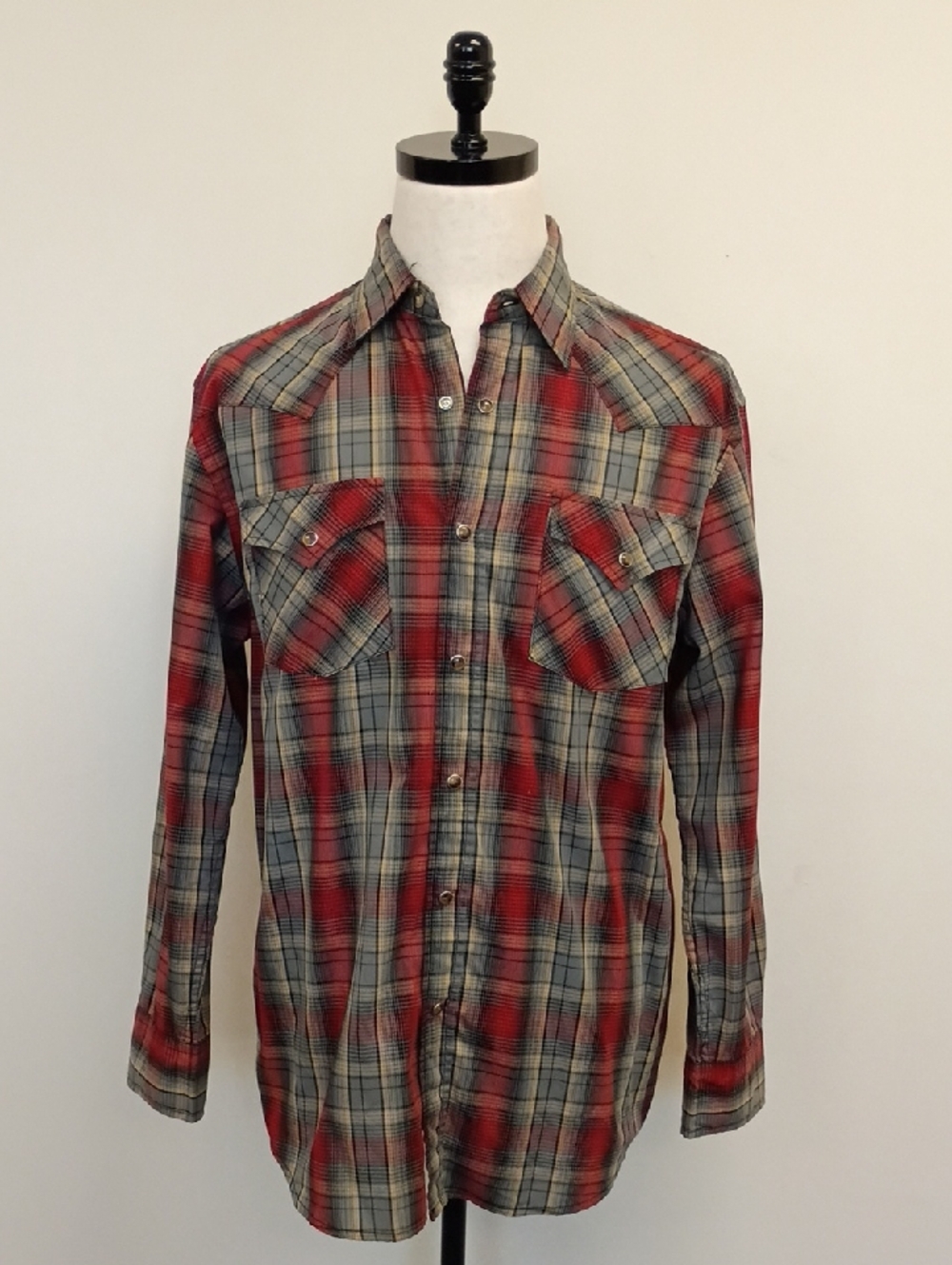 Pendleton Frontier Pearl Snap Plaid Western Shirt Red Gray Size Medium